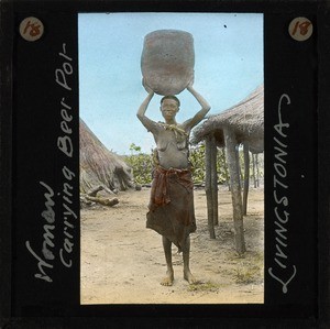 "Woman carrying a beer pot, Livingstonia" Malawi, ca.1895
