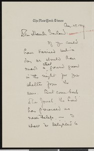 John Huston Finley, letter, 1924-08-29, to Hamlin Garland