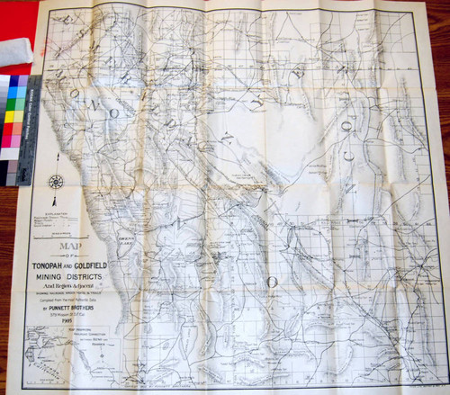 Map of Tonopah and Goldfield mining districts and region adjacent : showing railroads, wagon roads & trails / compiled from the most authentic data by Punnett Brothers