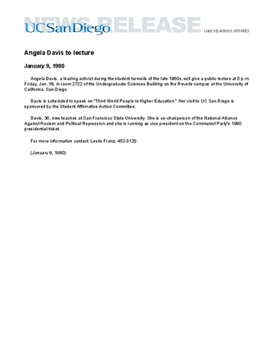 Angela Davis to lecture