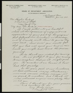 Mabel R. Leonard, letter, 1922-01-29, to Hamlin Garland