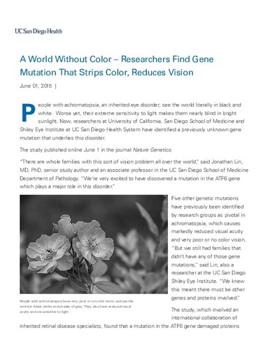A World Without Color - Researchers Find Gene Mutation That Strips Color, Reduces Vision
