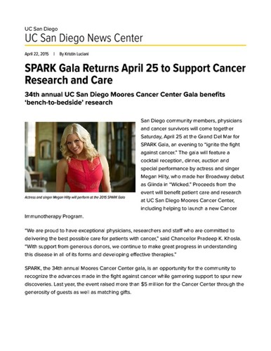 SPARK Gala Returns April 25 to Support Cancer Research and Care