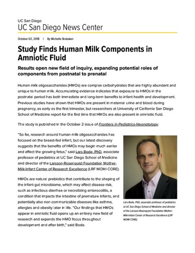 Study Finds Human Milk Components in Amniotic Fluid