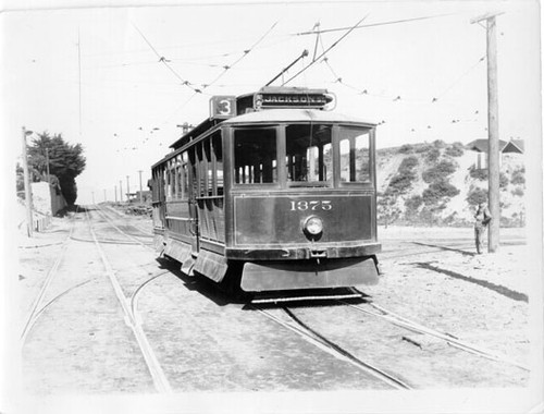 [Market Street railroad 3 line streetcar at 33rd Avenue and Clement]