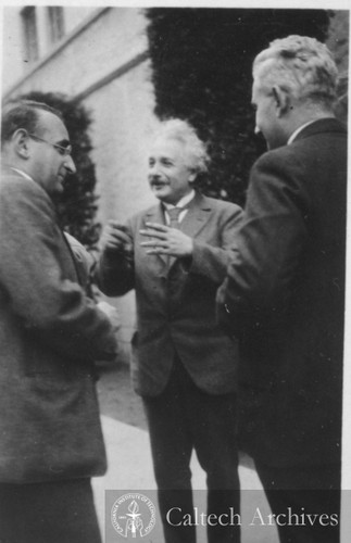 Einstein on campus with Walther Mayer and an unidentified man