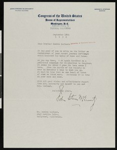 John Steven McGroarty, letter, 1936-09-18, to Hamlin Garland
