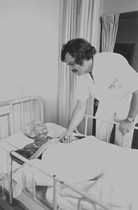 DMS Missionary Leif Holm at the nursing home for old people, "Luther Home" in Osaka, Japan, 198