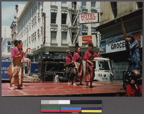 Girls performing at street fair in the Tenderloin district, San Francisco