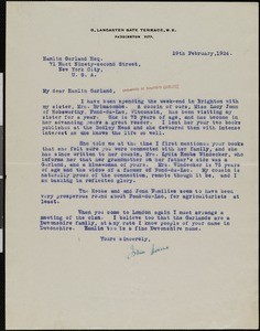 John Lane, letter, 1924-02-29, to Hamlin Garland
