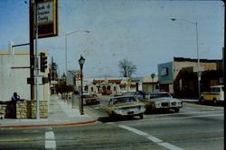 Corner of Highway 12 (Sebastopol Avenue) and Main Street (Highway 116), Sebastopol looking east, 1970s
