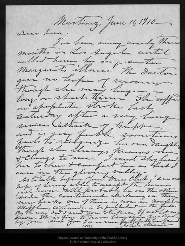 Letter from John Muir to Ina [Coolbrith], 1910 Jun 11