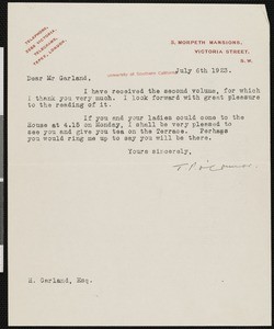 T.P. O'Connor, letter, 1923-07-06, to Hamlin Garland