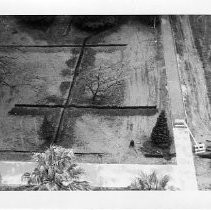 Aerial view of the California State Capitol grounds showing the layout for the sprinkler system on the north side of the building by the new driveway on 11th and L Streets