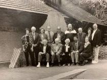 Group photo in front of the Mill Valley Public Library, date unknown