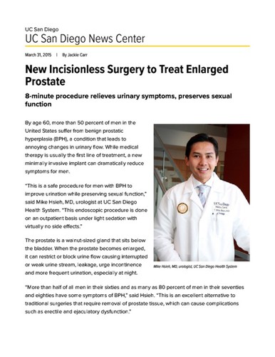 New Incisionless Surgery to Treat Enlarged Prostate