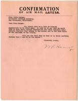 Confirmation of Air Mail Letter, from Joseph Willicombe to Julia Morgan, August 29, 1929