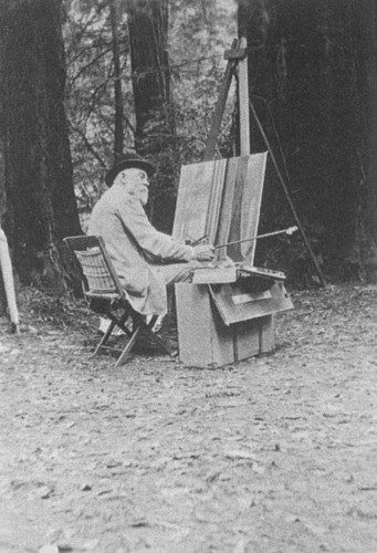 Copy of a photograph of Andrew P. Hill at his easel in the Redwood Park
