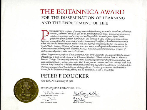 Britannica Award presented to Peter F. Drucker