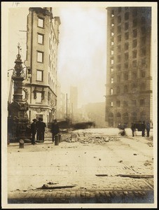 San Francisco earthquake damage, showing ruins along a street, 1906