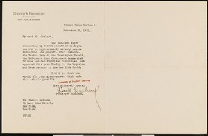 Ruth Raphael, letter, 1921-11-29, to Hamlin Garland