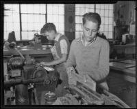 California Junior Republic students Robert Davidson and Alton Williams work, Chino, 1935-1936