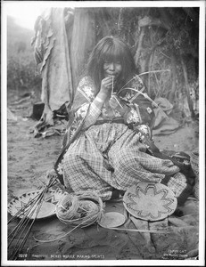 Havasupai Indian woman basket maker weaving splints, ca.1900