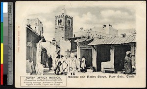 Street scene with mosque, Tunis, Tunisia, ca.1920-1940