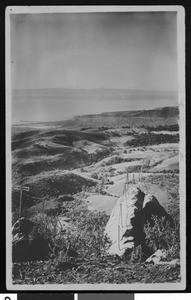 Panoramic view near Santa Barbara of El Roca Grande on LaCumbre Trail, ca.1920