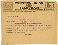 Telegram from William Randolph Hearst to Julia Morgan, December 3, 1924