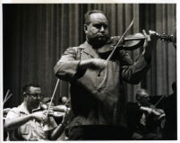 David Oistrakh playing the violin in rehearsal, Los Angeles, 1964 [descriptive]