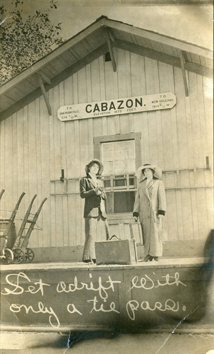 Two women at the Cabazon Southern Pacific Railroad Depot