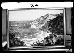 Exhibit, number 24, for the Los Angeles Chamber of Commerce, showing a painting depicting Avalon Harbor