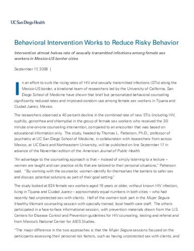 Behavioral Intervention Works to Reduce Risky Behavior