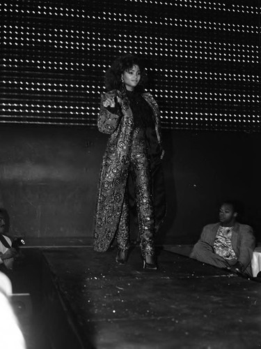 Model walking a runway at Circus Disco, Los Angeles, 1986