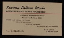 Kearney Pattern Works Aluminum and Brass Foundries business card