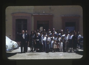 Group in front of the Church of Christ, Mexico