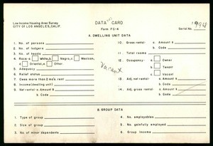 WPA Low income housing area survey data card 143, serial 19968, vacant
