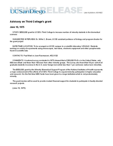 Advisory on Third College's grant
