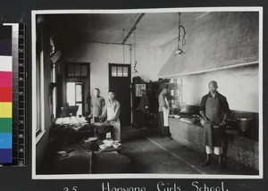 Domestic staff in kitchen of Girls' School, Hanyang, China, ca. 1937
