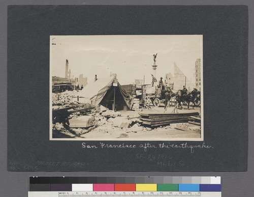 San Francisco after the earthquake. Market at Mason. [Tent with sign reading "Tables for Ladies".]