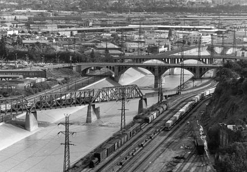Los Angeles River and railroad tracks
