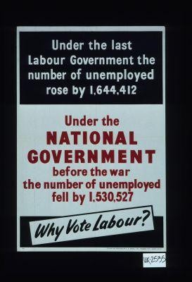 Under the last Labour government, the number of unemployed rose by 1,644,412. Under the National government before the war, the number of unemployed fell by 1,530,527. Why vote Labour?