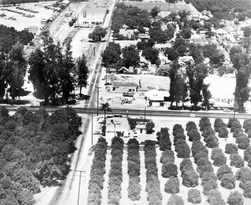 Aerial view of Newport Road at Laguna Road (El Camino Real), Tustin, ca. 1950