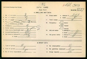 WPA Low income housing area survey data card 96, serial 8837