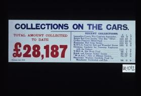 Collections on the cars. Total amount collected to date, 28, 187 pounds. Recent collections: