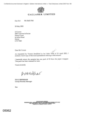 [Letter from PRG Redshaw to D Cowan regarding the return of samples of the Excel spreadsheet relating to seizure]