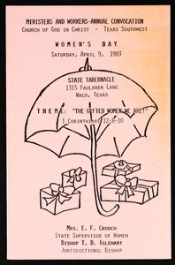 Ministers and workers convocation, Texas southwest, COGIC, Waco, Women's day program, 1982