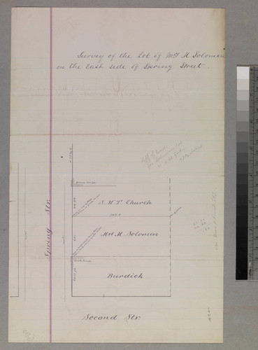Survey of the Lot of Mrs. M. Solomon on the East side of Spring Street