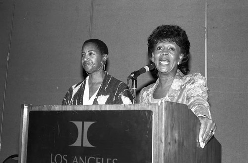 Maxine Waters speaking at a Black Women's Forum event, Los Angeles, 1991